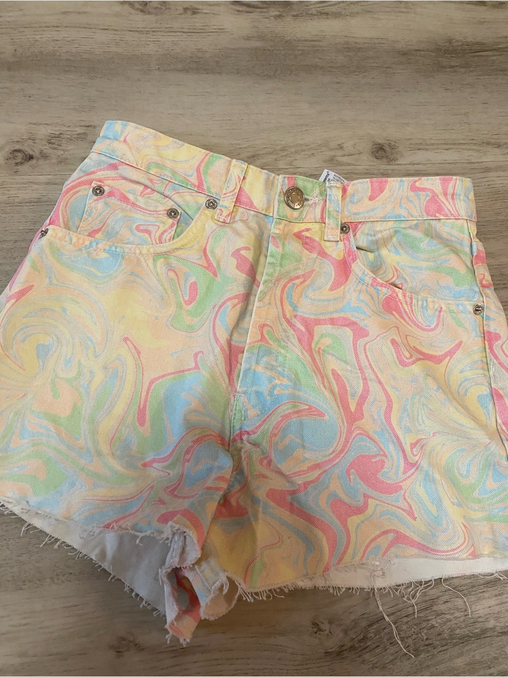 Zara Rainbow Marble High-Rise Denim Shorts- NWOT - Picture 10 of 15